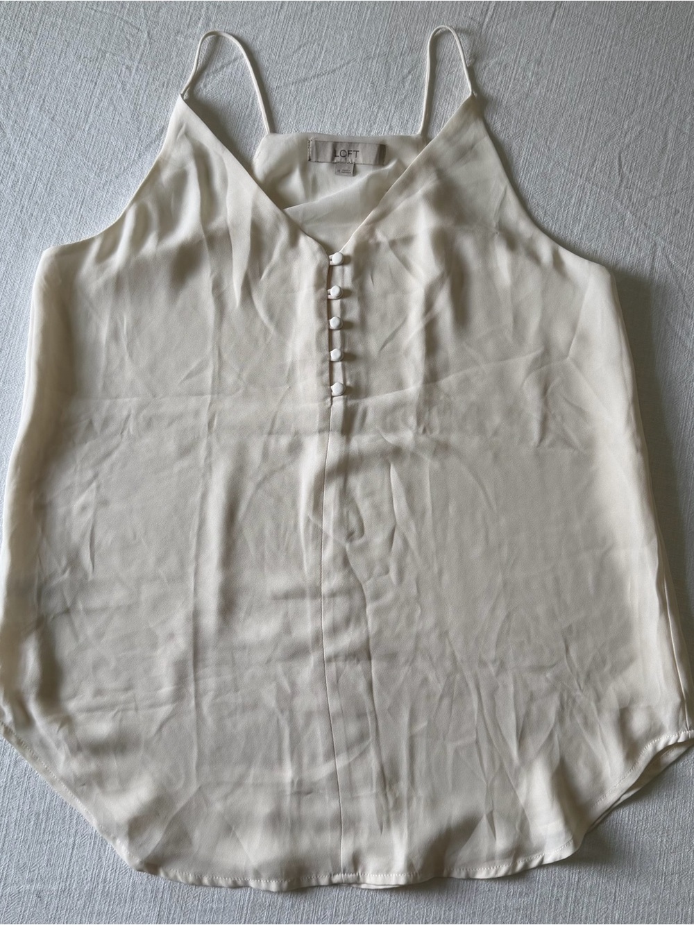 LOFT Ivory Sleeveless V-Neck Cami Blouse Button Detail Lined Tank